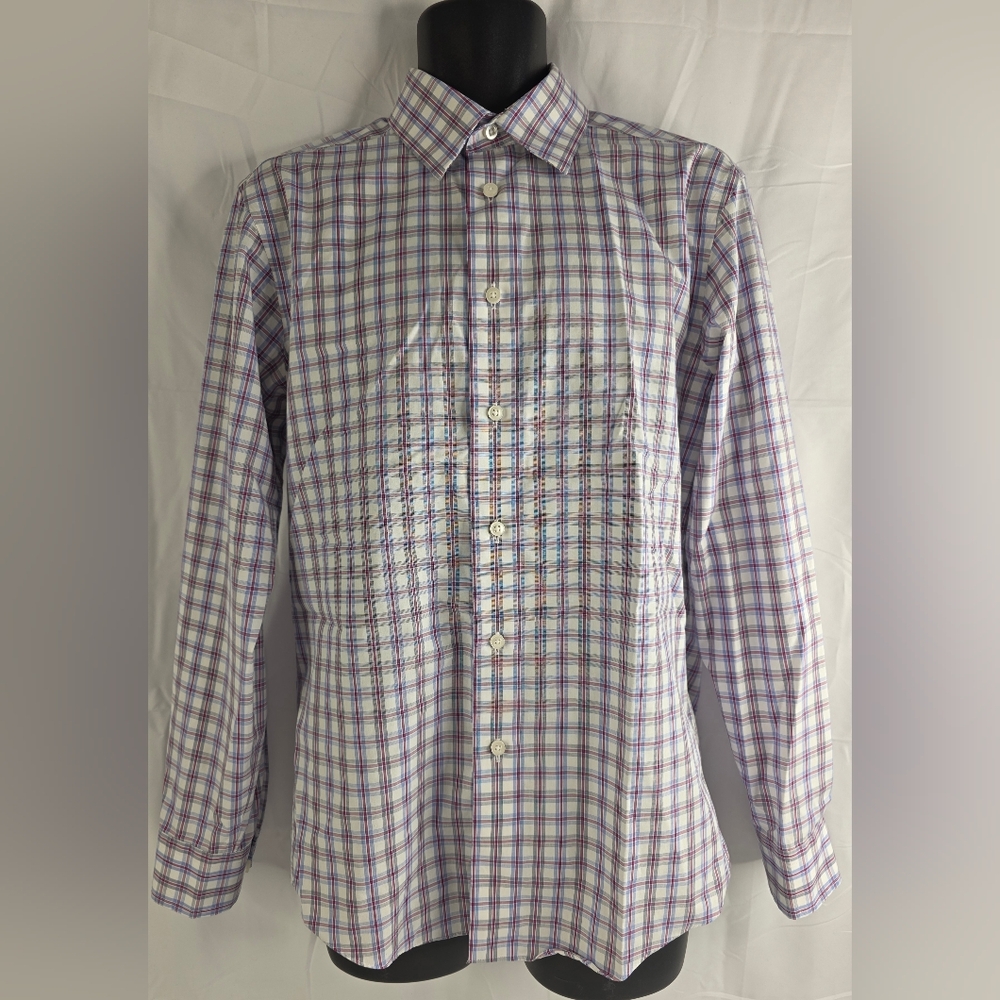 Egara Button Down Shirt Long Sleeve White Red Blue Plaid Size Medium E-1686